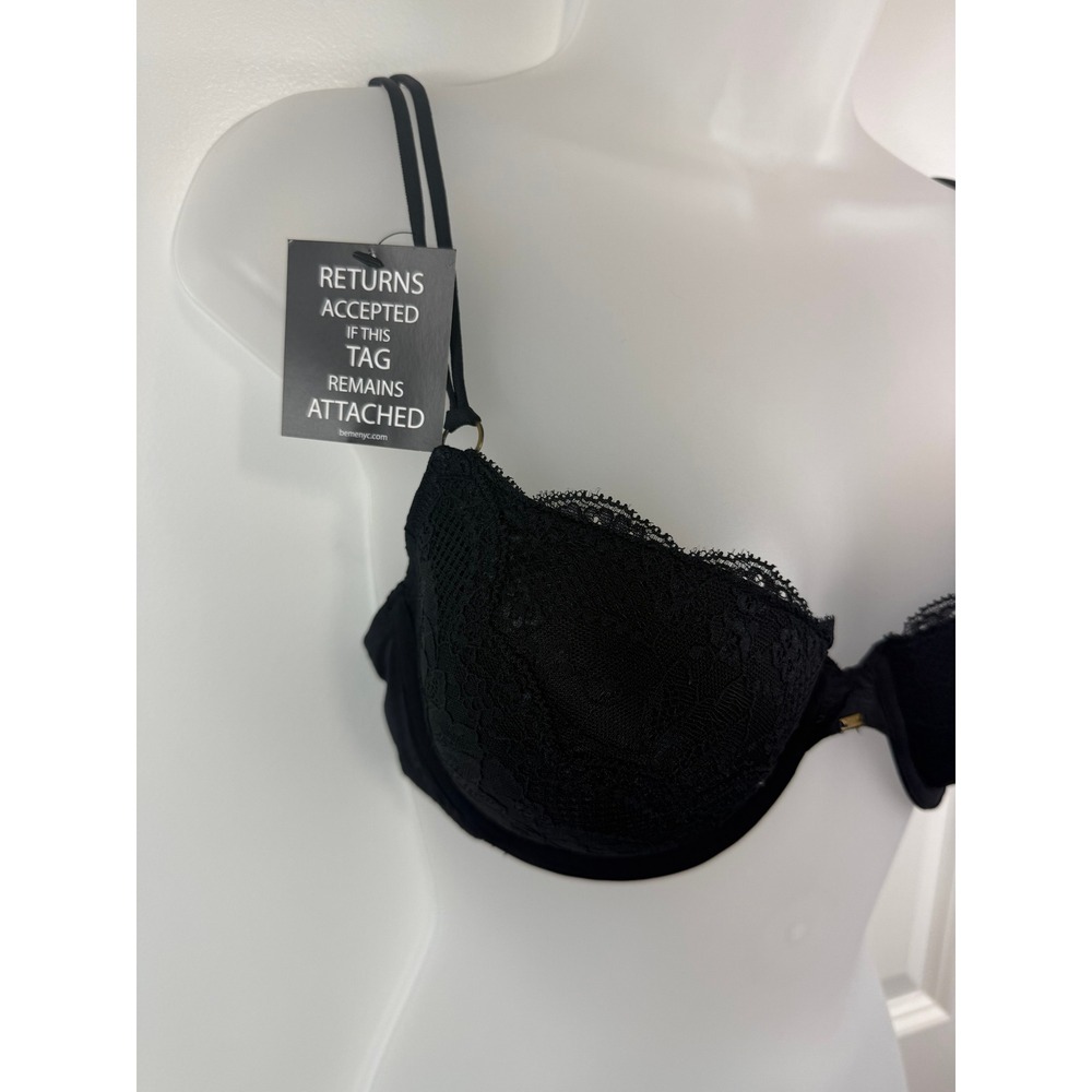 NWT BeMe New York Lace Demi Bra Black 36C Underwire Floral Dentelle Sheer Gothic - Picture 8 of 14